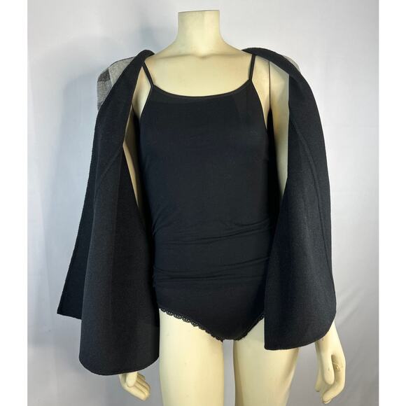 2010s Talbots Wool Angora Plaid Cape Wrap S/M – Gray Black Check fall winter - Picture 10 of 12